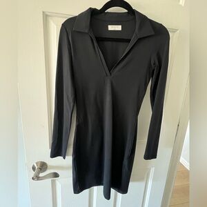 Babaton Black V-Neck Long Sleeve Shirt Dress